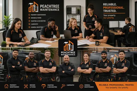 Peachtree Maintenance branded office and workwear montage
